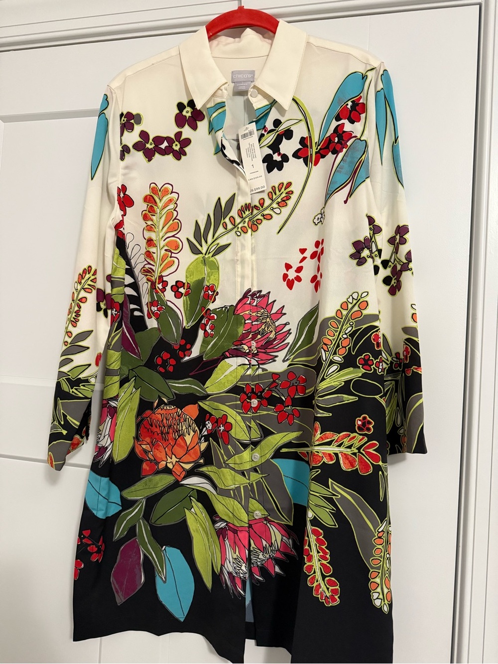 Chico's Cream Floral Long-Sleeve Tunic Top/Dress